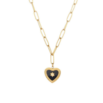 Heart enamel black steel necklace