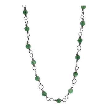 Green Jade Rosary Necklace Silver