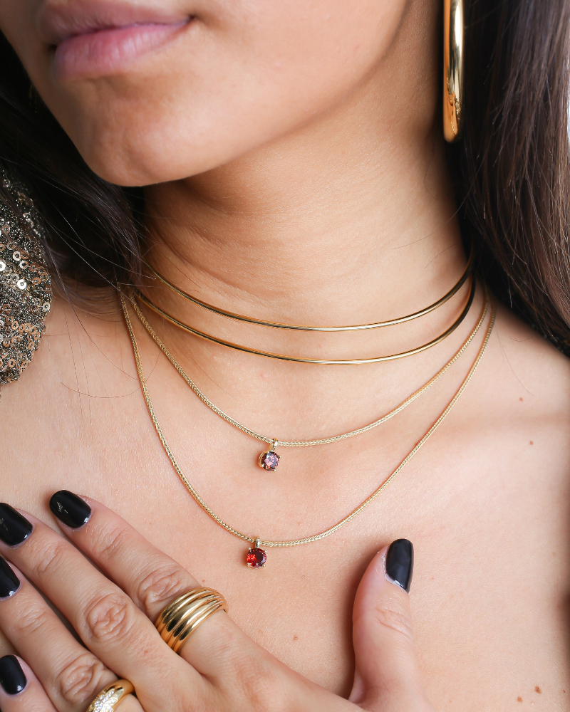 Gold Rhodolite Amulet Necklace