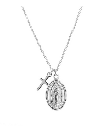 Virgin of Guadalupe Necklace with Cross Silver