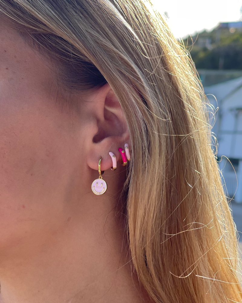 Fuchsia pink enamel earrings