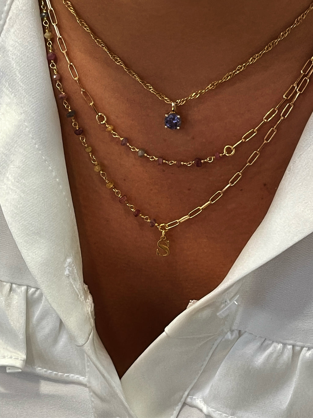 Initial tourmaline combo necklace