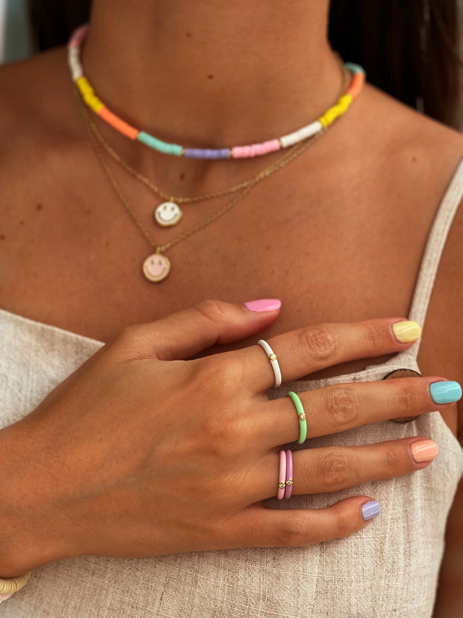 Anillo enamel slim pink
