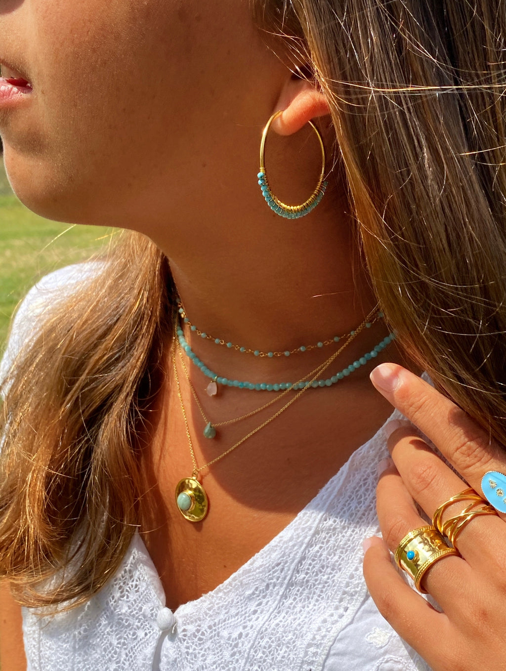 Pendientes mini hoops Amazonita