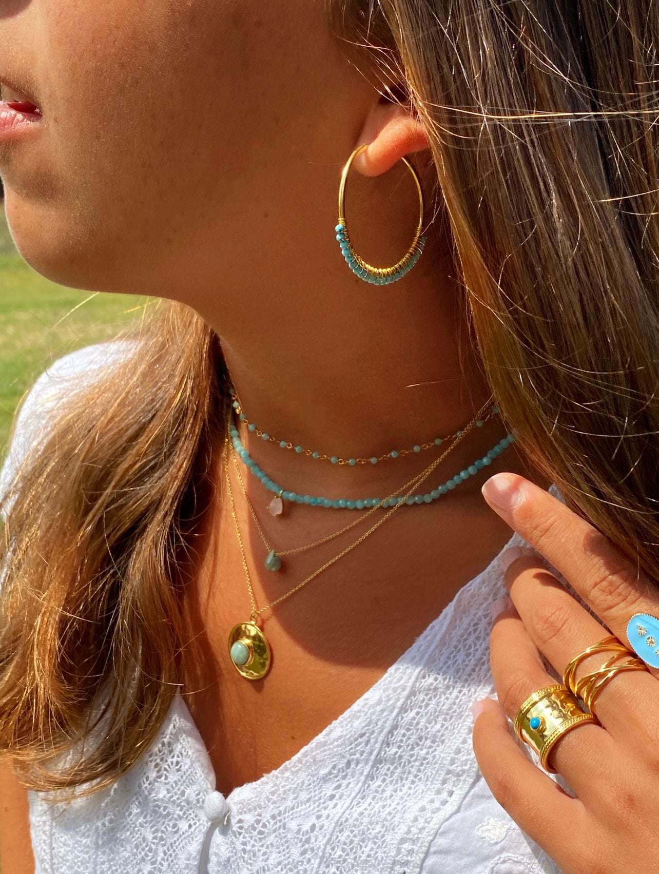 Pendientes mini hoops Amazonita