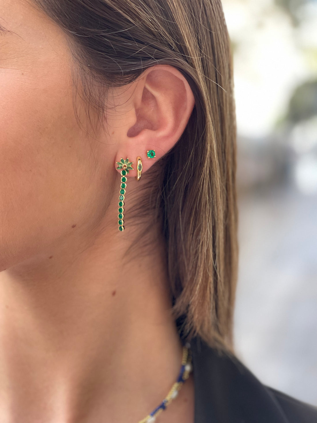 Long flower green earrings