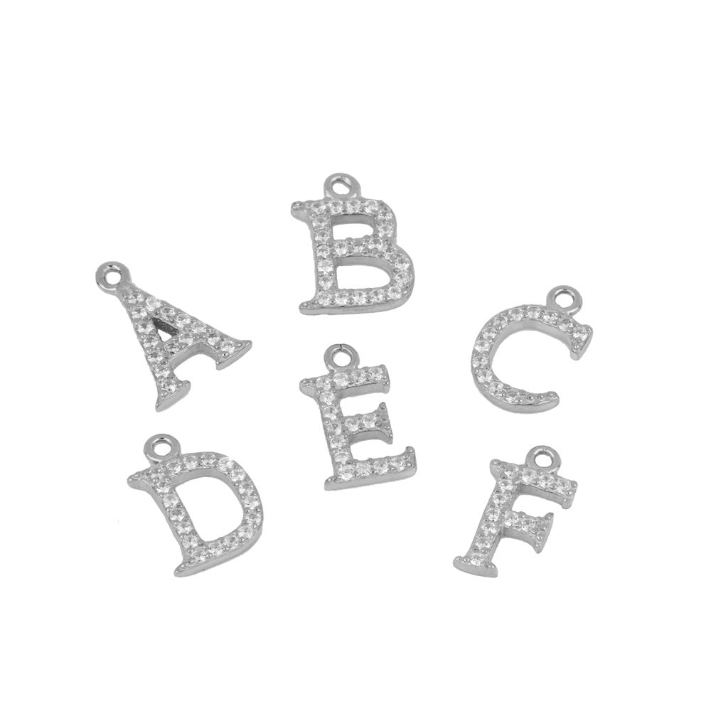 Charm inicial circonitas silver