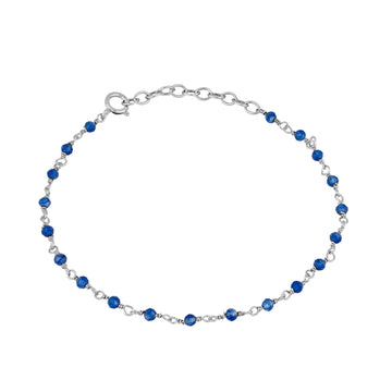 Blue Jade Rosary Bracelet Silver