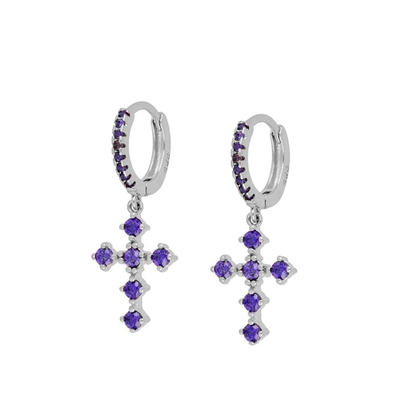 Pendientes Big Cross Violet Silver