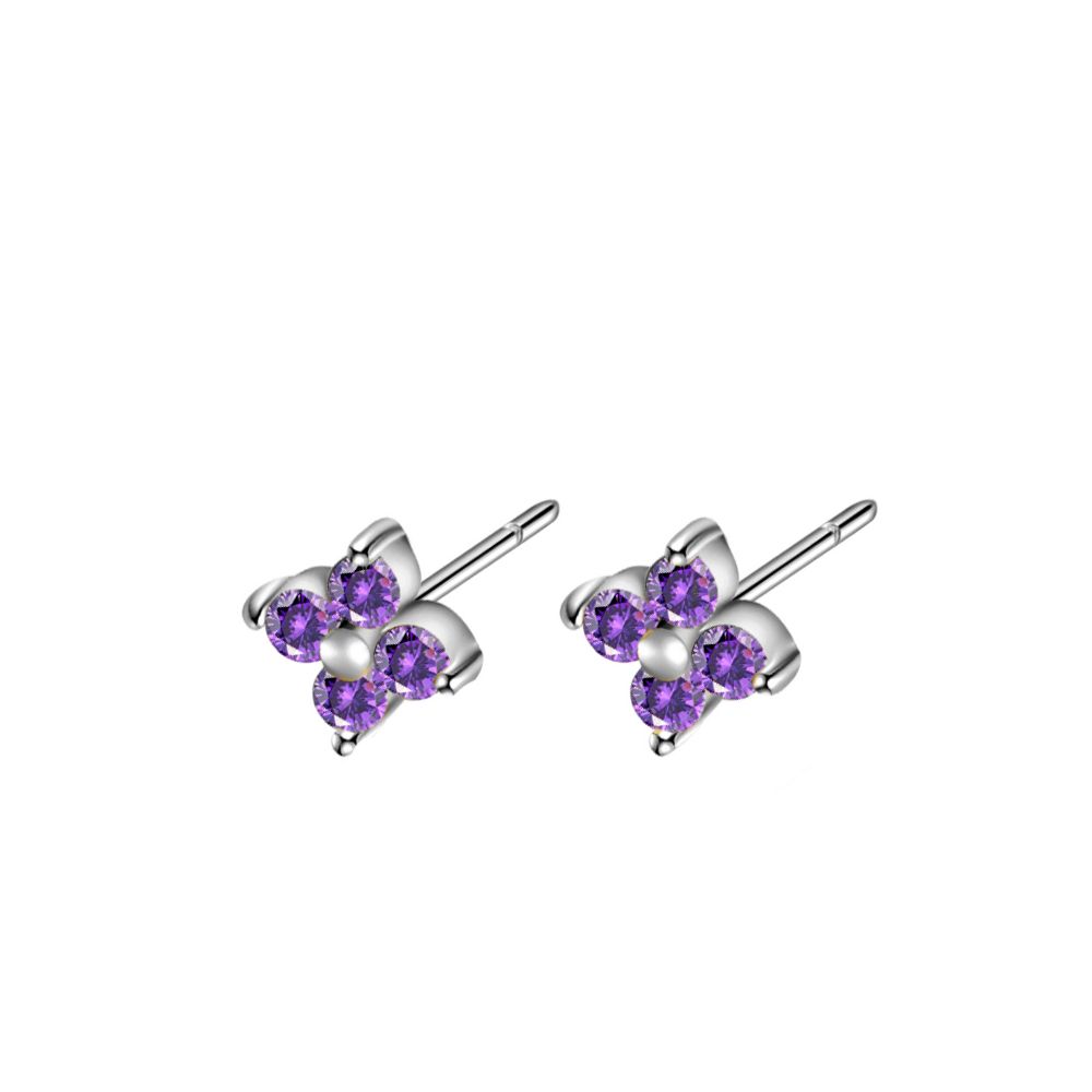 Pendientes mini flowers violet silver
