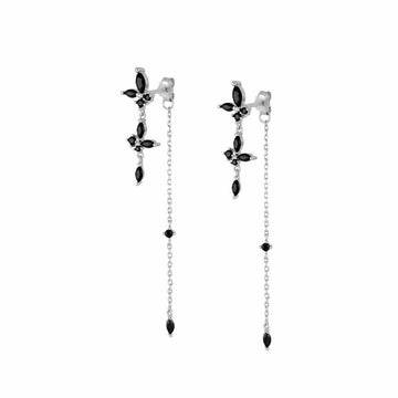 Long spring black silver earrings