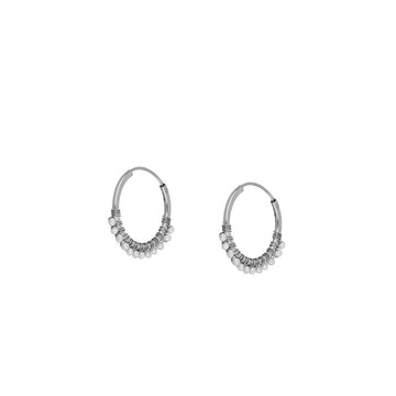 Silver mini hoops pearl earrings