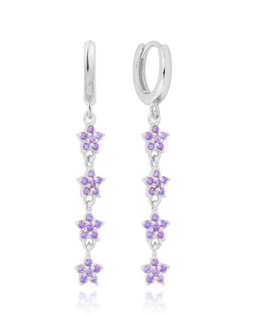 Multi Flowers Violet Silver Earrings