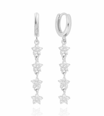 Multi Flowers White Silver Earrings