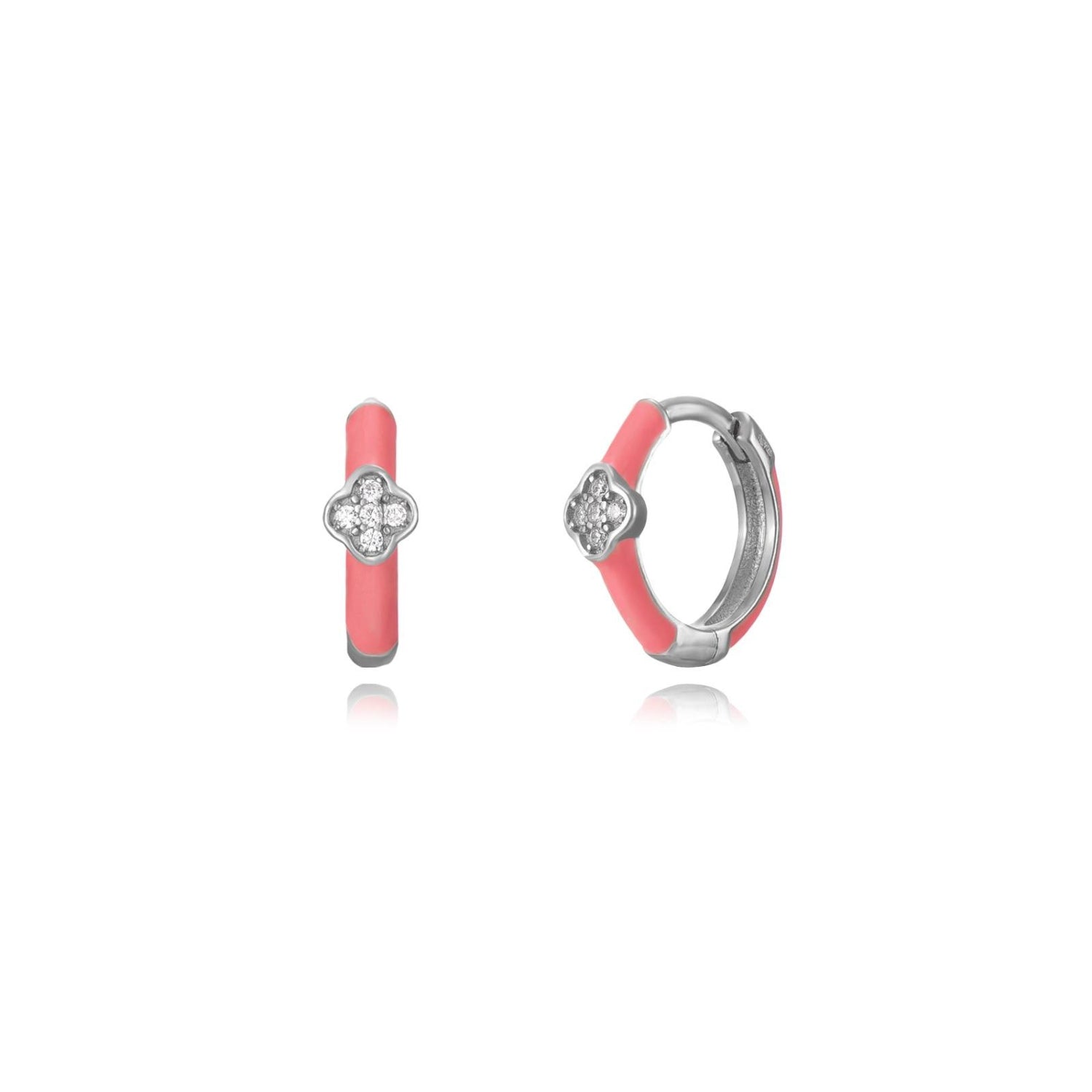 Pendientes enamel flowers coral silver