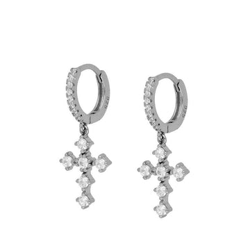 Big Cross White Silver Earrings