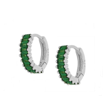 GREEN MINI HOOP SILVER EARRINGS