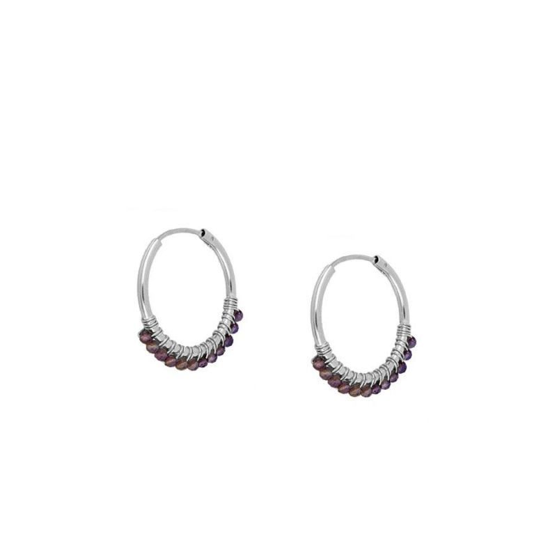 Pendientes mini hoops Amatista Silver