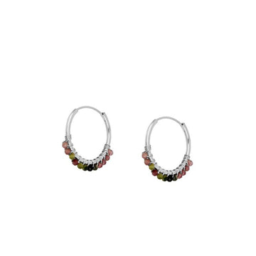 Silver tourmaline mini hoops earrings